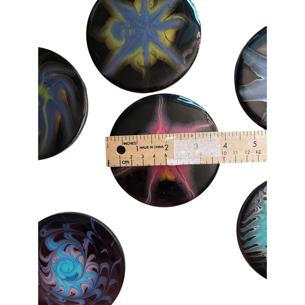 Fluid Art coaster Set 4in Multicolor Resin Cork 6 pieces trippy vibe - Picture 4 of 9